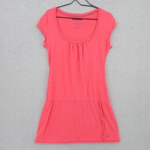 American Eagle Dress Womens Large Red Short Sleeve A-Line Midi Scoop Neck